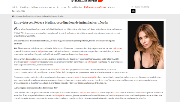 Entrevista con Rebeca Medina, coordinadora de intimidad certificada